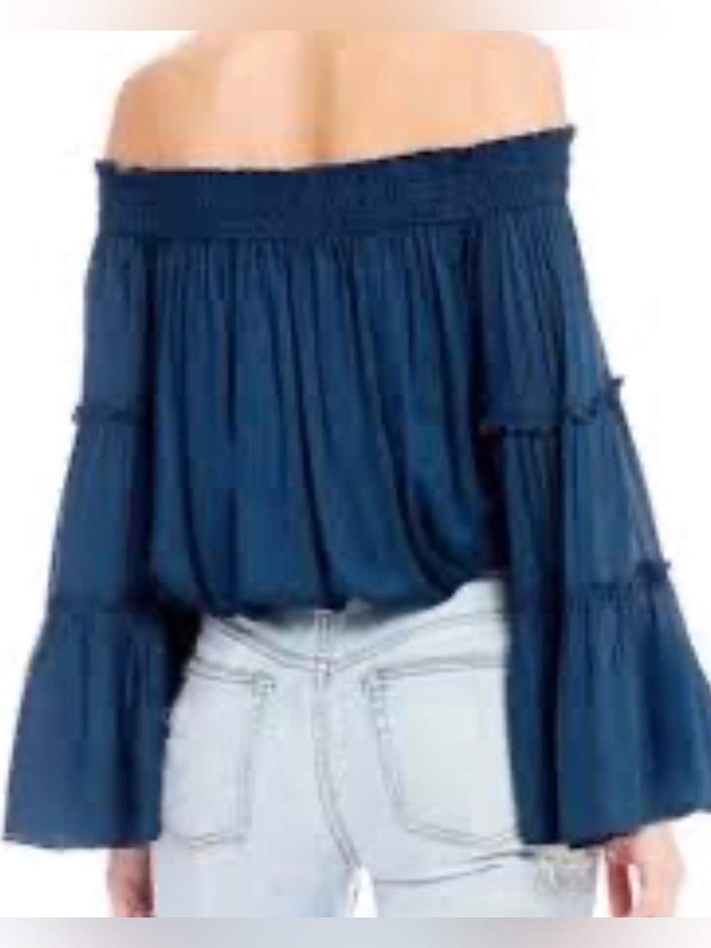 Free People Free Spirit Off Shoulder Bell Sleeve Top Blue XS
